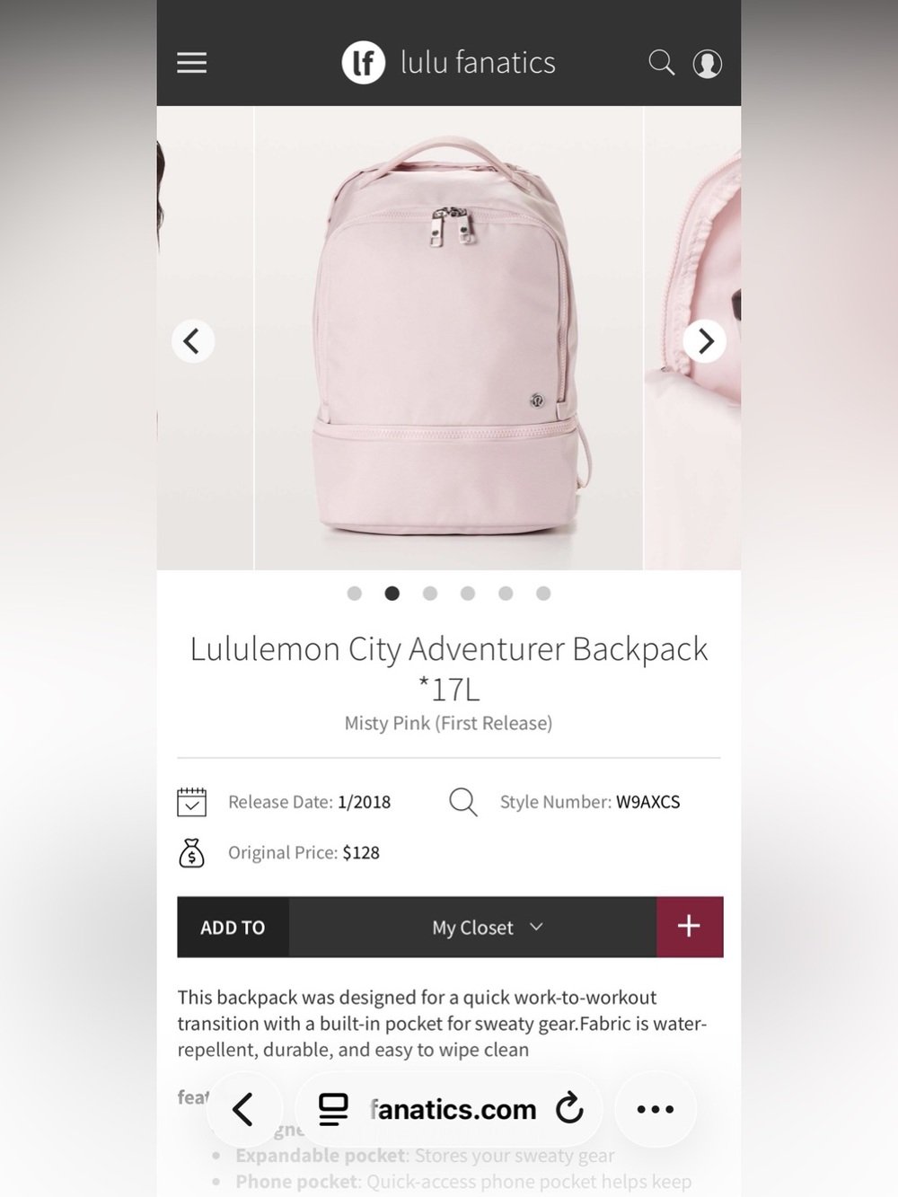 Lululemon - City Adventurer Backpack - 17L -
Misty Pink (First Release) !! π©° - Picture 12 of 12